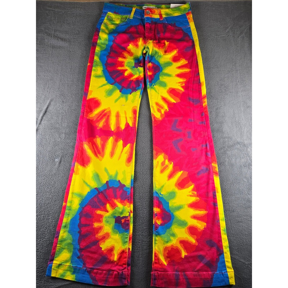 Ranch Dressn Fallon Taylor Tie Dye Flare Jeans Multi Color Spiral Print Large